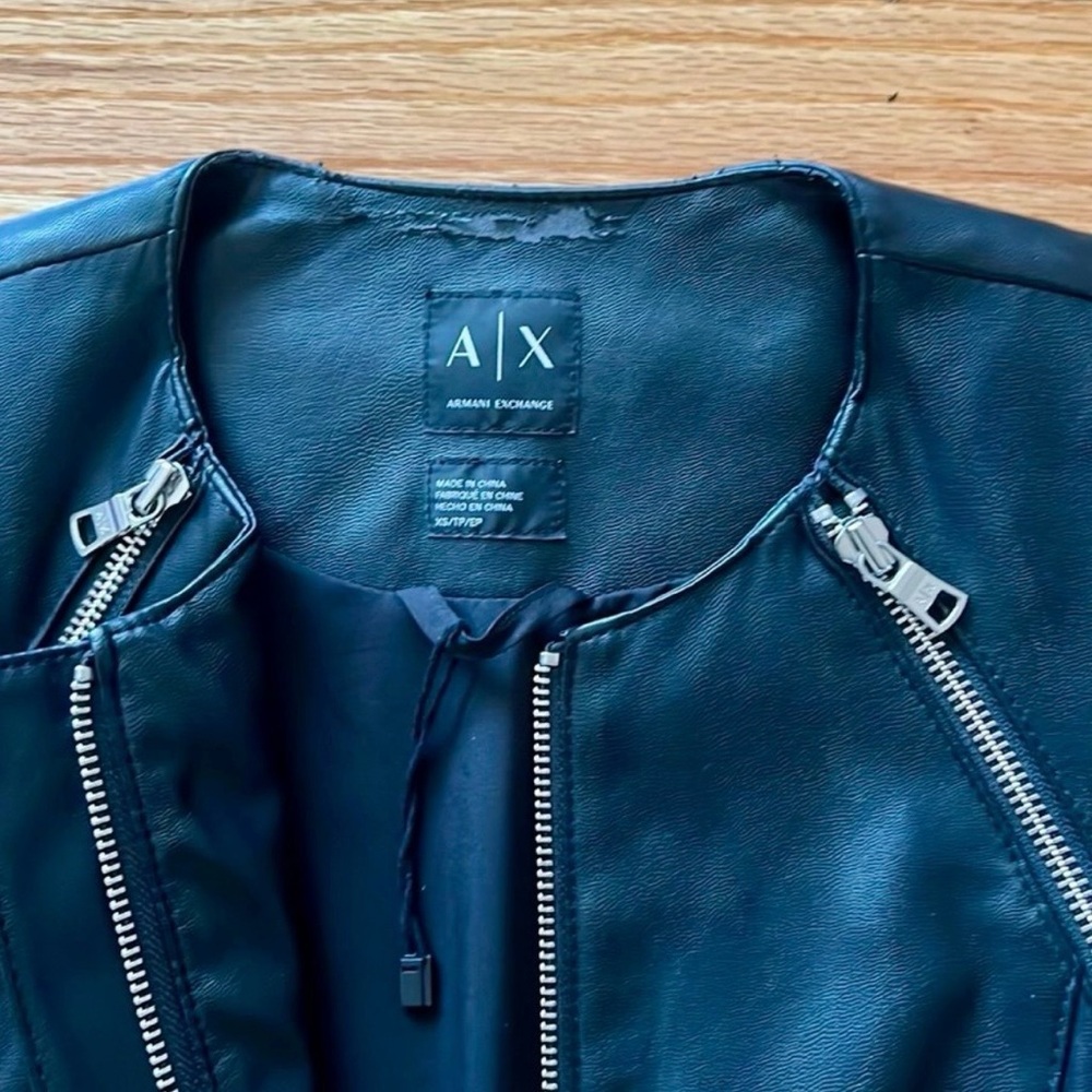 A/X Armani Exchange Black faux leather zipper moto jacket Womens size Xs - Picture 6 of 10